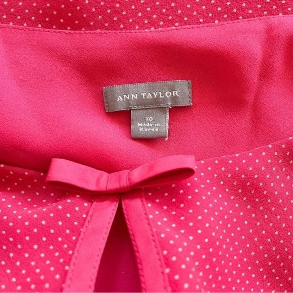Ann Taylor Pink Vintage Y2K Dress Polka Dot Bow 10